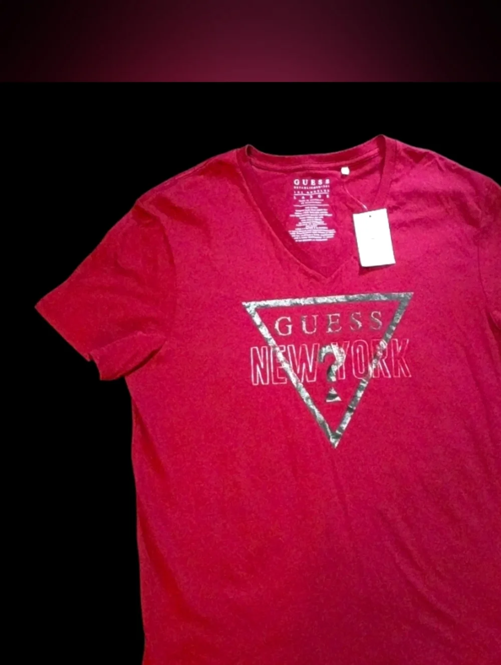 NWT GUESS Men's Burgundy V-Neck Logo Tee Sz. LG - Picture 5 of 11
